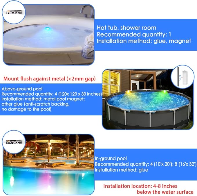 HL Pool Lights,Rechargeable Submersible LED Lights with Remote,Waterproof Magnetic Floating Light,Underwater Battery Spotlight for Above Ground/Inground Swimming Pools,Hot Tubs,Fountains-4 Pack