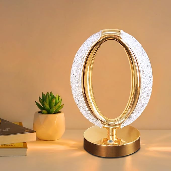 Cordless Crystal Lamp, Touch Sensor Control LED Table Lamp,3 Color Stepless Dimmable Battery Powered Lamp (Gold-01)