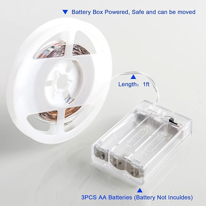 Battery Powered LED Strip Lights, 5V, Daylight White,Cuttable to Size, 13.2ft with 240 LEDs, Portable Lighting, Requires 3xAA Batteries (not Included), Not Waterproof, 2 Packs, Each 6.6ft.