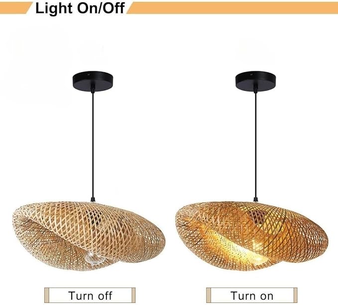 COSYLUX Farmhouse Rattan Pendant Light Fixture for Kitchen Island, Dining Room, 22'' Hand-Woven Bamboo Hanging Lamp, Rattan Chandelier Bird Nest Shape Pendant Light for Bar Cafe Living Room