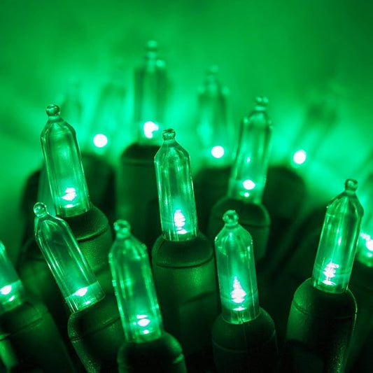 50 T5 LED Green Christmas Lights, 25.5 ft Indoor/Outdoor Mini String on Green Wire, Commercial Grade Holiday Décor, St Patricks Day & Halloween