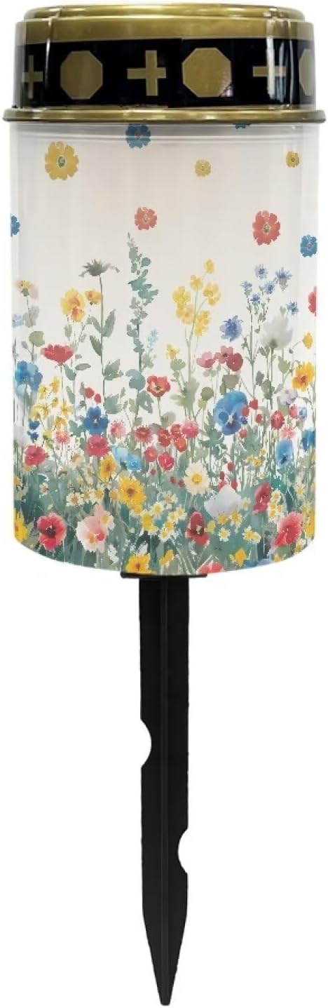 Light for Prayer Cemetery Solar Lights for Grave Cemetery Decor Candle Lamp Floral Solar Powered Landscape Lights for Grave Memorial Gift Decor