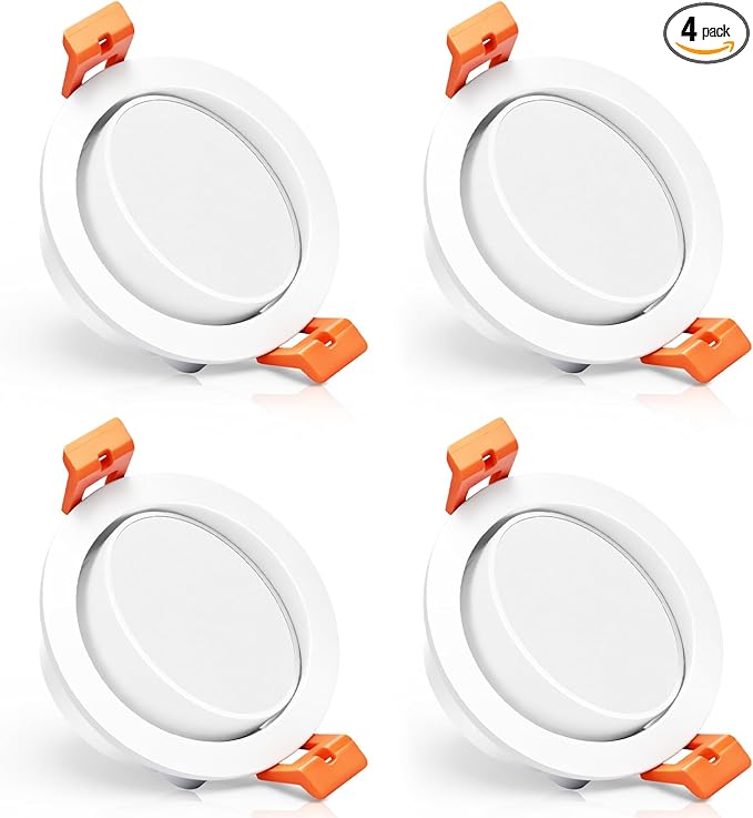 YGS-Tech 3 Inch Gimbal LED Recessed Lighting, 60° Tilt-Only Adjustable Downlight, 5W Dimmable 5500K Daylight White Recessed Light, 120V Ceiling Light with LED Driver (4 Pack)