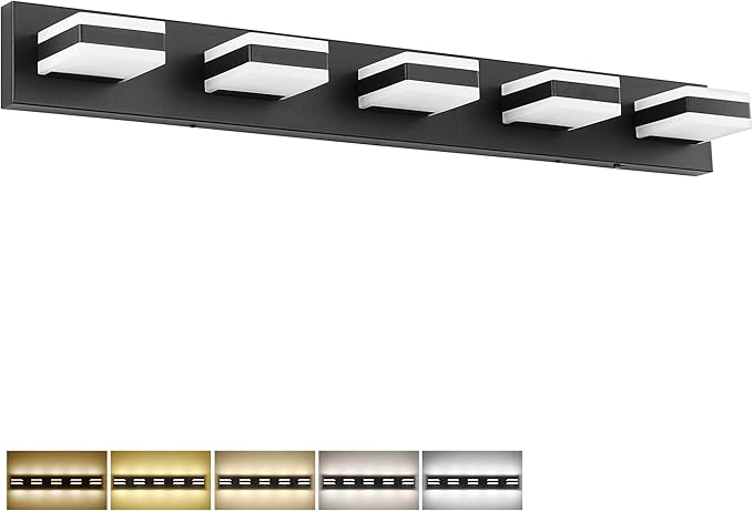 SOLFART Black Vanity Lights for Bathroom, 5 Color Temperature Bathroom Light, Light Fixtures Over Mirror, Modern LED Lighting Adjustable Color 5CCT
