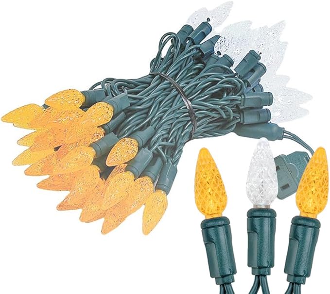 Novelty Lights 24FT 70 LED C6 Christmas String Lights, Outdoor Tree Commercial Grade LED Lights, Permanent Christmas Decorations (Orange/Pure White)