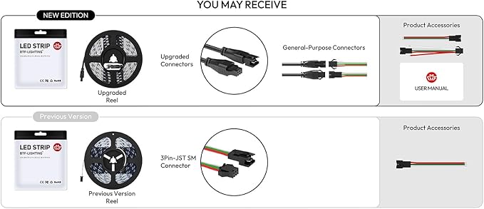 BTF-LIGHTING WS2811 IC=RGB+IC Addressable Dream Color LED Strip 16.4FT 30LEDs/m 10Pixels/m Non-Waterproof Black PCB Flexible DC12V Chasing Effect for Indoor Home Decor(No Adapter or Controller)