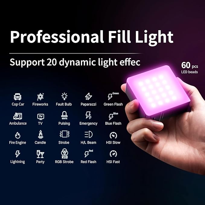 ULANZI VL49 Pro RGB Video Light, Mini Rechargeable LED Camera 360° Full Color Portable,2500-9000K Dimmable LED Panel Lamp w LCD Display,Photography Lighting Support Magnetic Attraction