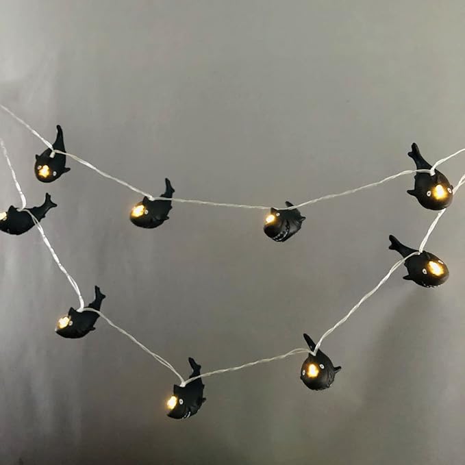 5.4 FT Black Shark String Lights, 10 LED Warm White Black Theme Halloween Night Light, Battery Operated for Home Party Decoration