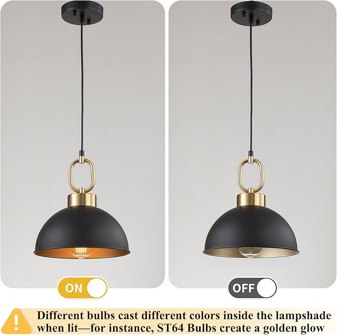 2 Pack Black Pendant Lights Kitchen Island, 10'' Farmhouse Industrial Pendant Light Fixtures, Adjustable Height Modern Dome Hanging Light for Kitchen Dining Room Entryway Bar