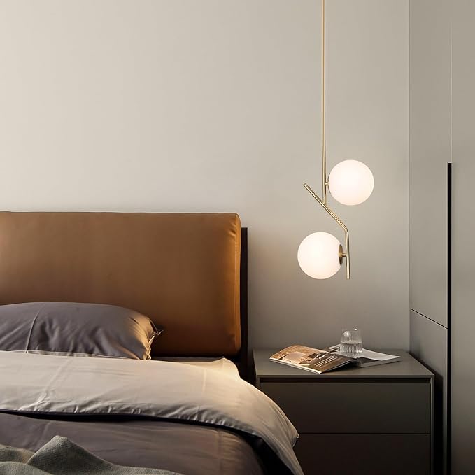 SeeU Brass Pendant Lighting 2 Light Chandelier Gold Globe Pendant Light Fixture Indoor Hanging Light Fixture for Kithchen Island Dinning Room Bedroom