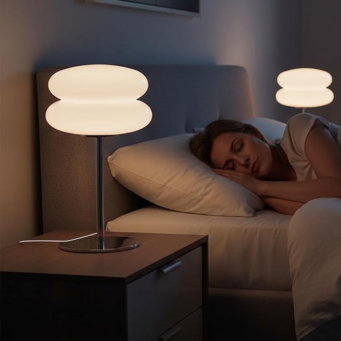 Bedroom Mushroom lamp, Medieval Modern Bedside Table lamp, dimmable Retro Egg Tart Headlight, Unique Home Mushroom Decoration Aesthetic Lovely Living Room Desk lamp (White)