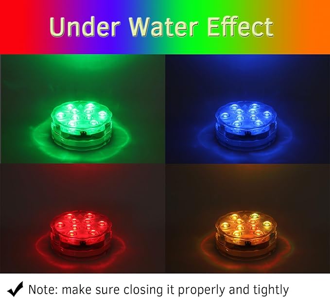 Submersible LED Lights Remote Control, RGB Multi Color Changing Waterproof Light for Pool, Vase Base, Spa, Aquarium, Pond, Hot Tub, Decoration, Party, 4-Pack