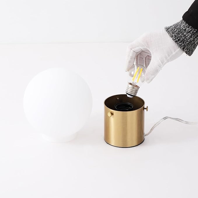 Gold Table Lamp for Nightstand with Frosted Glass Globe Lamp Shade, Mid Century Modern Bedside Lamp with Gold Metal Base, Small Nightstand Lamp Side Table Lamp for Bedroom Living Room Entryway
