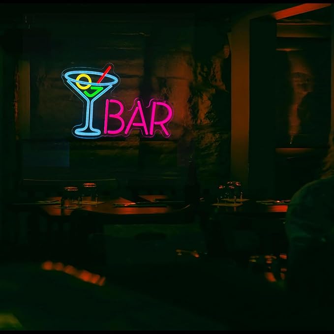 Neon Bar Sign - USB-Powered Blue Bar Wall Decor for Home Bar, Man Cave & Gaming Room, Multi-Scene LED Lighting with 3D Effects