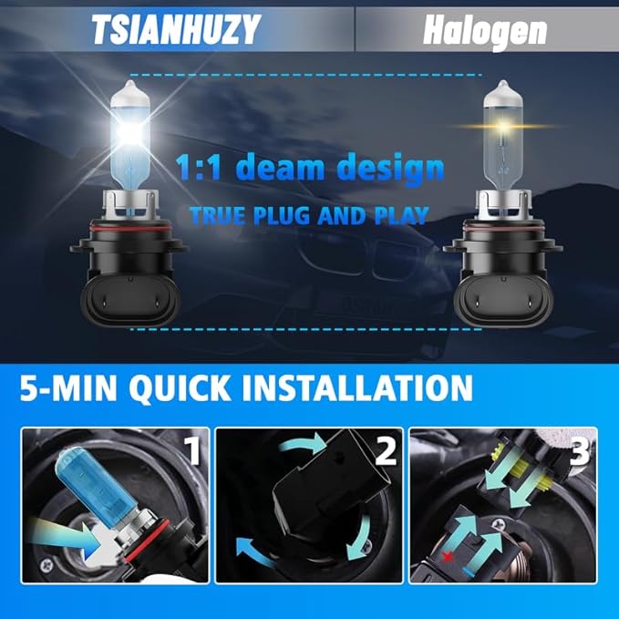 Halogen Headlight Bulbs Fit For Ford Explorer 2011-2015, High Low Beam Bulbs Combo, 100W 6000K White 300% Brightness, Plug and Play, 4-Pack