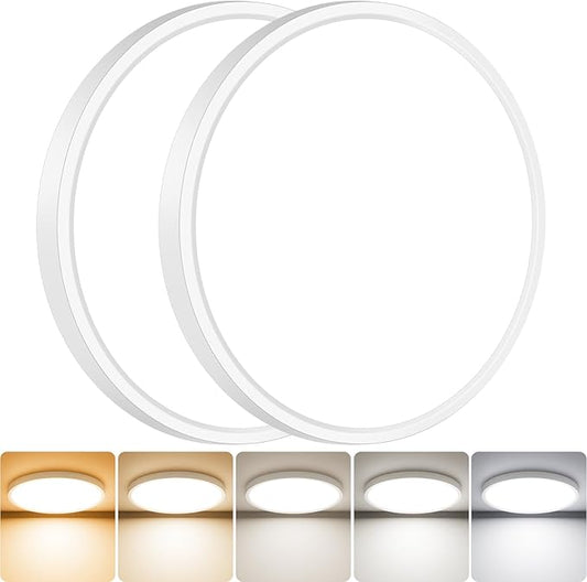 slochi 2Pack LED Flush Mount Ceiling Light Fixture, 9 Inch 18W, 2200LM, Super Slim 0.7 Inch, 3000K-6500K Adjustable Low Profile LED Ceiling Lights for Bathroom, Closet, Hallway(White)