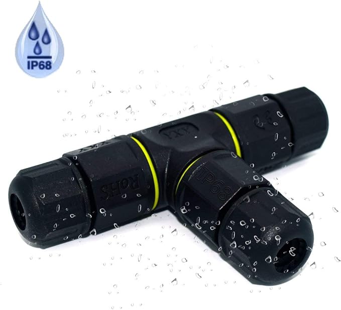 3 Way Junction Box IP68 Waterproof Electrical Junction Box 2 Pin/3 Pin/4 Pin Outdoor Cable Connector for Underground/Outdoor Ø 4.5mm-10mm, Shielded Field Installable - 3Pin