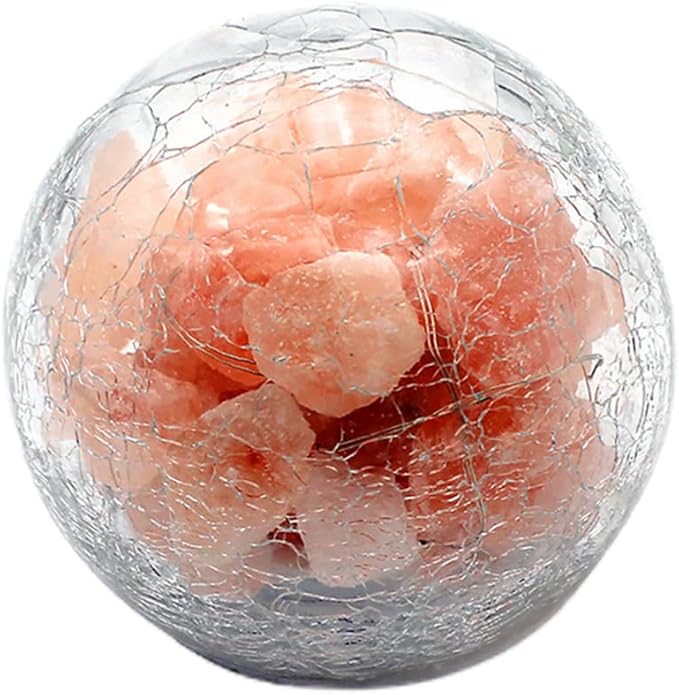 Uonlytech Salt Rock Lamp Battery Powered Himalayan Pink with Crackle Glass Ball Rock Salt Night Light for Bedroom Home Decor