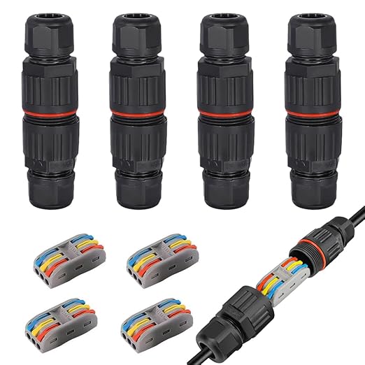 4Pcs 3-pin IP68 Outdoor Waterproof Junction Box Cable Connector/Quick Terminal (Waterproof up to 4 Meters), ferrous