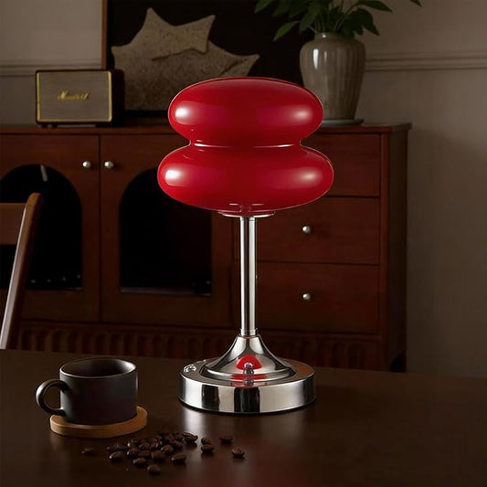 Cordless Mushroom Lamp Table Lamp for Bedroom, Battery Operate Mini Modern Mid Century Lamps,Unique Aesthetic Home Living Room Decor