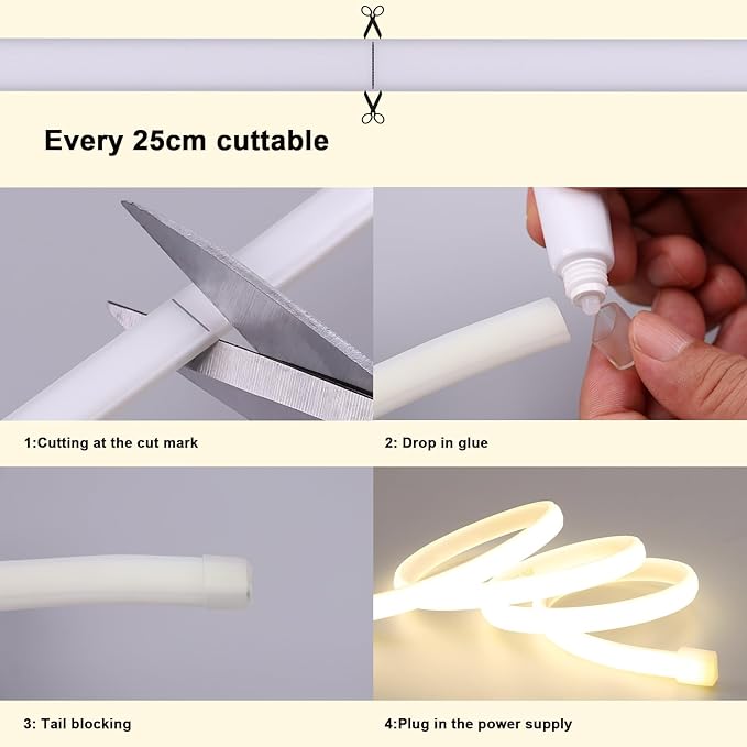 AC 110V COB LED Strip Lights Outdoor Waterproof 98.4ft, 4000K Natural White Super Bright 300W LED Rope Light, IP65 Flexible Cuttable, for Bedroom Garden Commercial House Gaming Room Decor