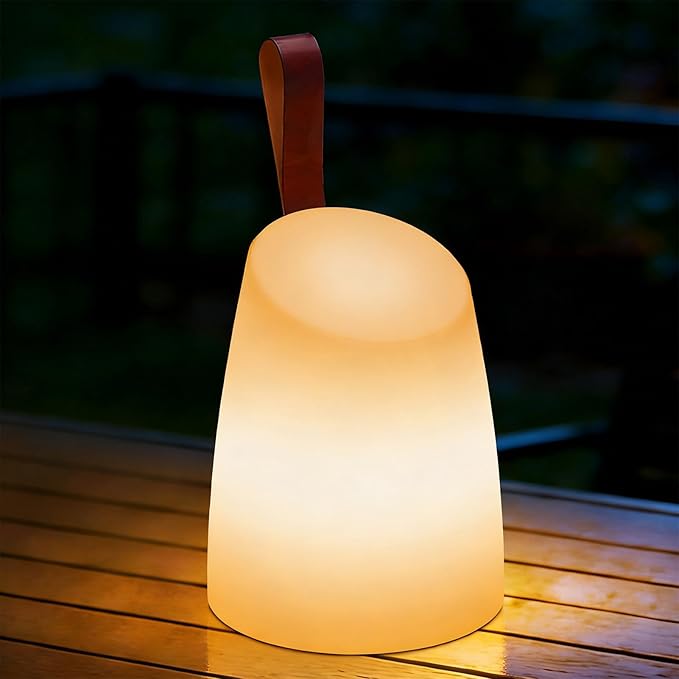 uuffoo Portable Table Lamp Dimmable Rechargeable LED Lantern Outdoor IP44 Waterproof Shower Lamp, 7 Color RGB+Warm White, Memory Function, 7H Timer Auto-Off for Patio Garden Camping