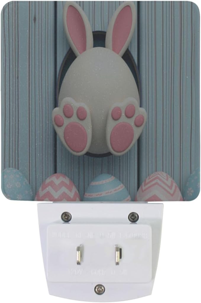Vdsrup Funny Easter Rabbit Night Light Set of 2 Cute Eggs Bunny Plug-in LED Nightlights Auto Dusk-to-Dawn Sensor Lamp for Bedroom Bathroom Kitchen Hallway Stairs
