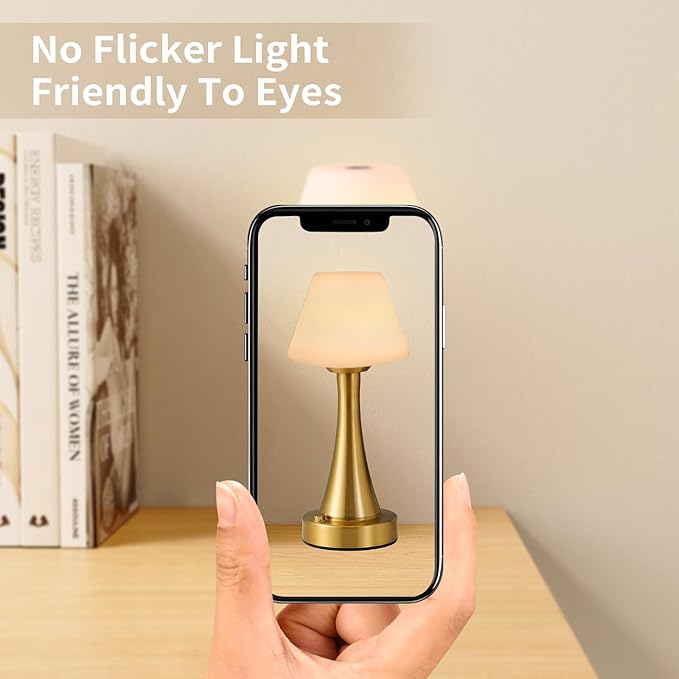 Waterproof Rechargeable Table Lamp for Shower & Outdoor, Cordless Touch Dimmable Nightstand Lamp with 3 Light Colors, Portable LED Light for Bedroom, Patio, Camping & Bar (Copper)