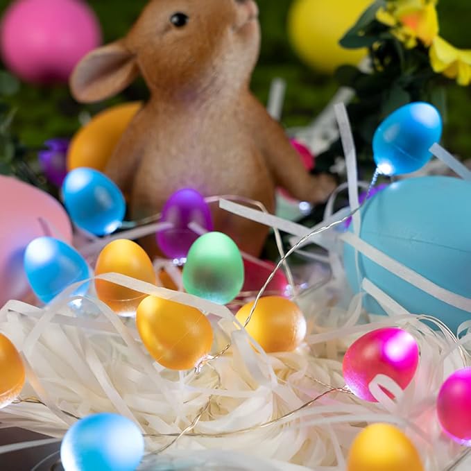 BOHON Easter Decorations Easter Egg Ornaments 10ft 30 LEDs Fairy Lights Battery Operated with Remote Multi Color String Lights for Outdoor Bedroom Party Holiday Home Spring Themed Tree Eggs Decor