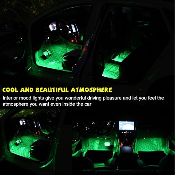 Car LED Strip Light, 48 LEDs RGB Neon Interior Atmosphere Lights, 12V Under Dash Ambient Night Light, USB Port Auto Interior Decorative Lamp, Universal Car Accessories (Green)
