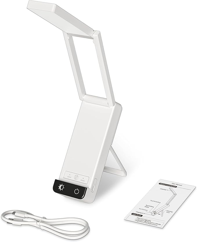 EZVALO Rechargeable Desk Lamp,6000mAh Battery Wireless Light,90Ra Cordless Table Lamp for Book Reading,Foldable Mini Lamp&Portable,3 Color Dimmable Small Light for Bed,Nail Light,Craft(White)