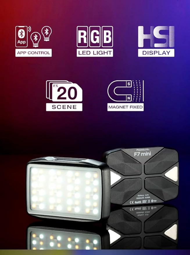 Falcon Eyes F7 Mini 5W RGB Pocket On Camera Light with Magnet Adsorption Function, Built-in Rechargeable Battery, App Control