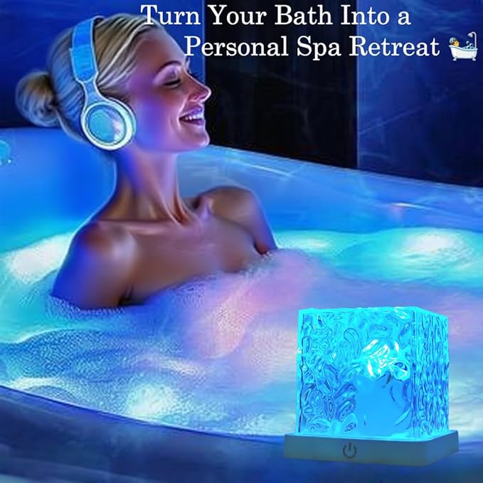 Rechargeable Shower Lamp for Inside Shower - Bathroom Bathtub Ocean Wave Projector Light-Cordless Battery Operated Water Ripple Light Underwater-Mood Lighting-Valentine's Day Gifts
