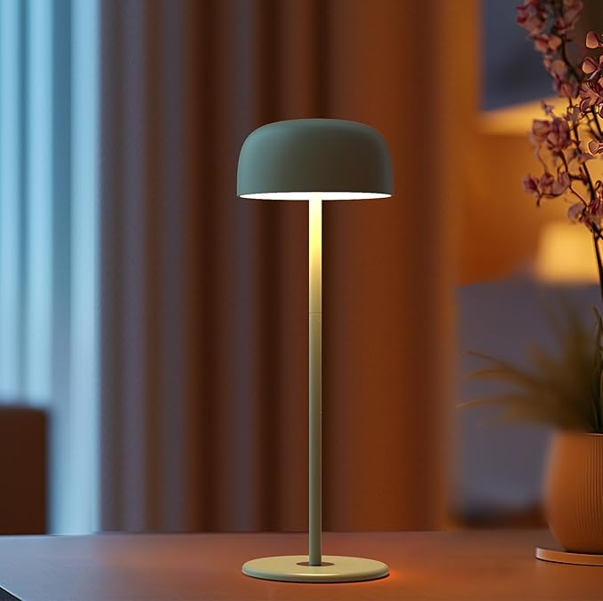 3-Height Adjustable Cordless LED Table Lamp (11.6"/8.66"/5.12") - Rechargeable Touch Control Desk Light with 2700K Warm Lighting, USB Powered for Bedroom, Camping & Romantic Dinners (Green)