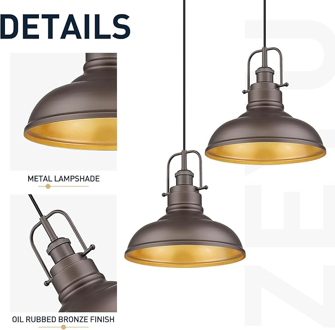 zeyu Farmhouse Pendant Light, 1-Light Industrial Hanging Light Fixture 11-inch, Oil Rubbed Bronze Finish, 016-1 ORB