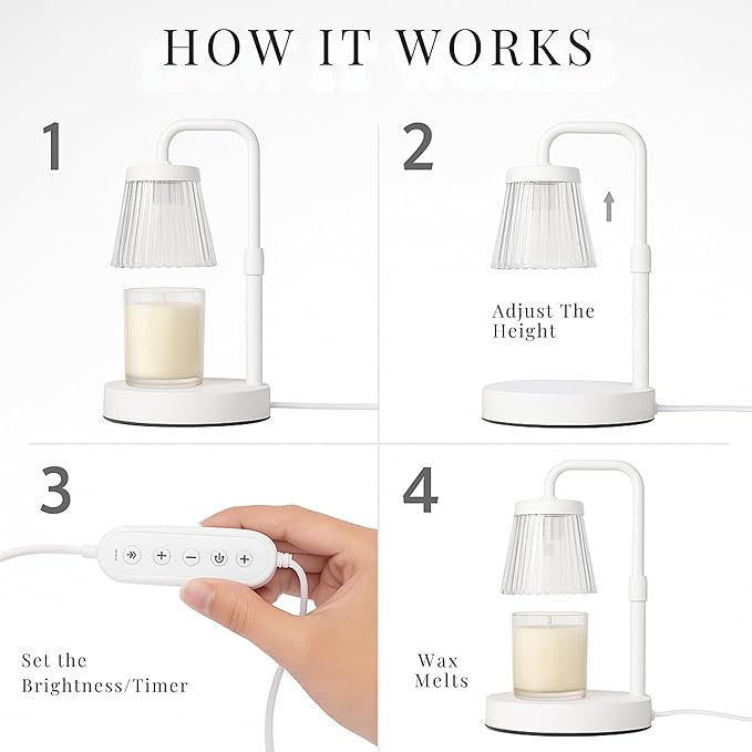 Elegant Electric Candle Warmer Lamp with Timer, Minimalistic Glass Shade, Adjustable Dimmer, Flameless Candle Warmers for Unique Home Decor, Cozy Gifts for Easter & Housewarming (White)