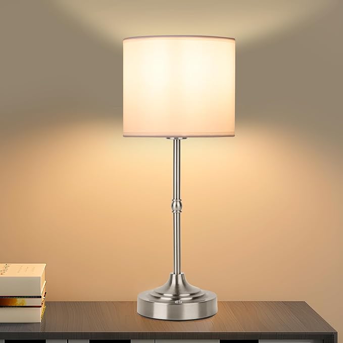 Portable Cordless Table Lamp,Built-in 5200mAH Rechargeable Battery, Dimmable Touch Wireless Light, Bed Side Metal Desk Lamp，Restaurant/Bedroom/Bar/Coffee/Night Light (Brushed Nickel)