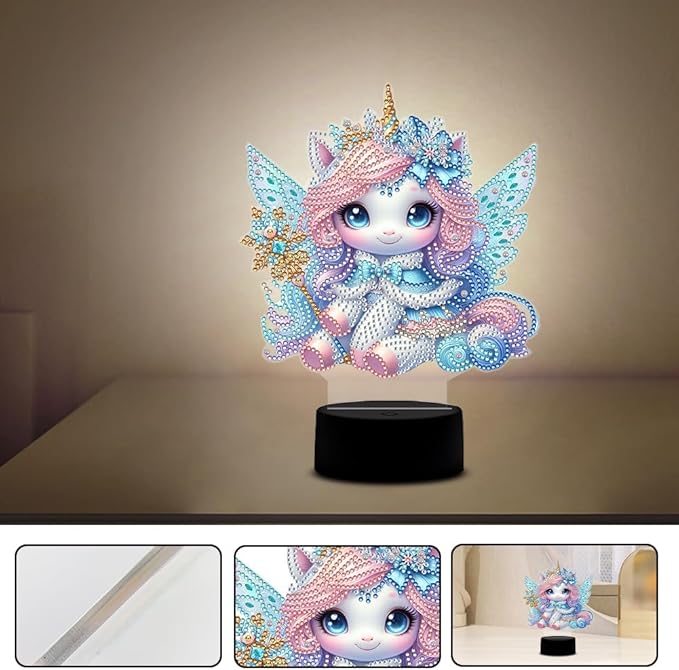 Cute Unicorn Diamond Art Painting Night Light,Diamond Art Painting Kits Desktop Touch Lamp Ornaments for Tabletop Decor Diamond Art Accessories for Adult Beginner Bedrooms Living Room