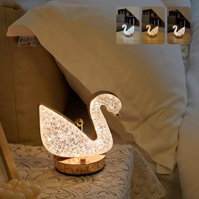 Cordless Crystal Table Lamp,3-Color Touch Control,3-Levels Brightness, Rechargeable Battery - Ideal Bedside Lamp for Bedroom Nightstand (Metal Gold)