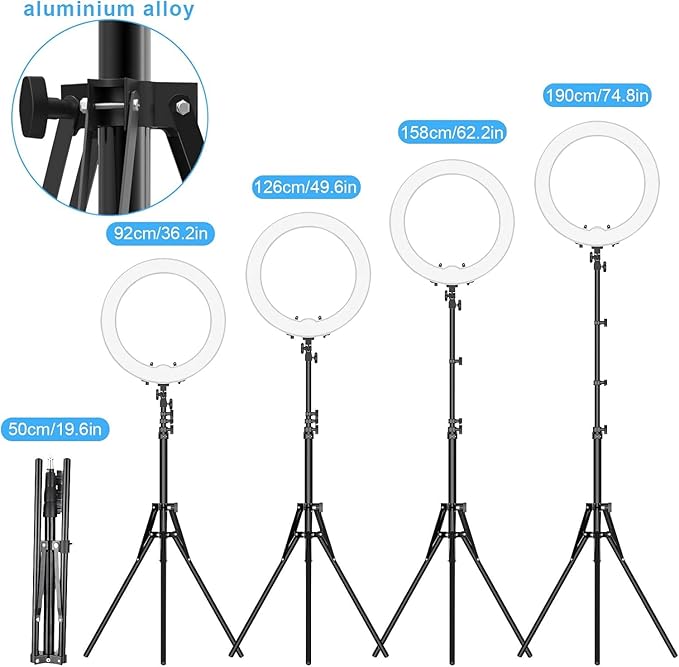 19 Inch Ring Light with Stand & Phone Holder – 55W 5500K Professional Ring Light for Tattoo Lash Extension Barber Makeup Artist Studio Video Photography Lighting