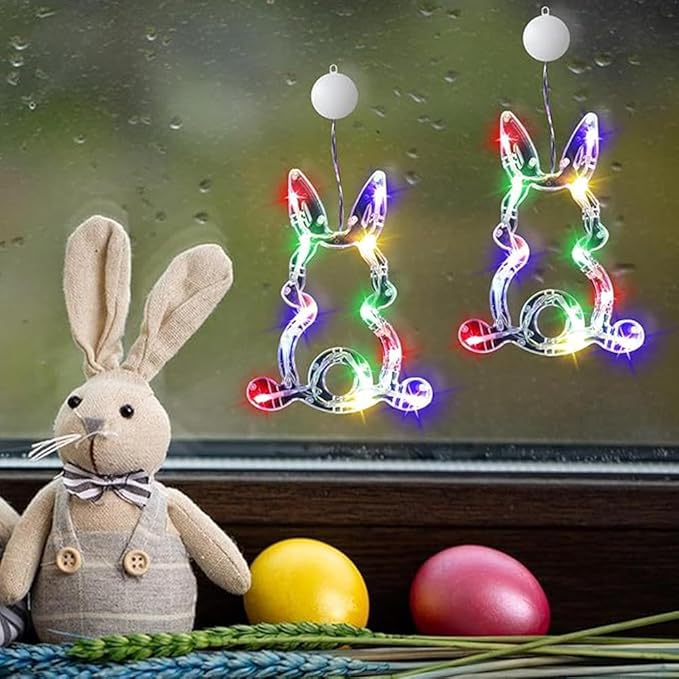 3Pcs Easter Window Lights with Suction Cup,Battery Operated Easter Decoration Hanging Lights,Egg Bunny Shaped Sucker LED Lamp Wedding Birthday Party Supplies for Holiday Indoor Home Decor (White)