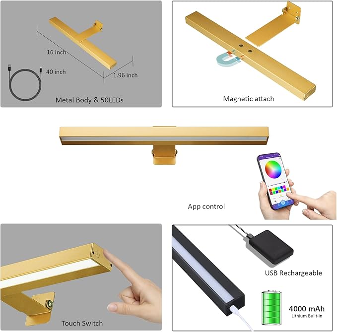 MIOBLUE LED Picture Light with App Control, 16in Battery Painting Display Lamp with APP Music Sync Dynamic Modes Artwork Light for Frame Portrait