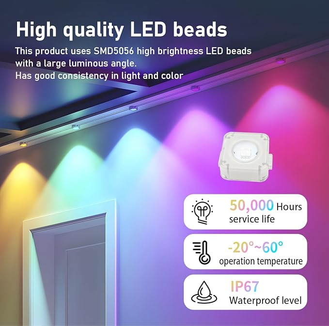 Permanent Outdoor Lights - Smart Outdoor LED Lights, 100ft RGB Color Changing, 54 Scene Modes, App Control, Waterproof IP67, Alexa Compatible