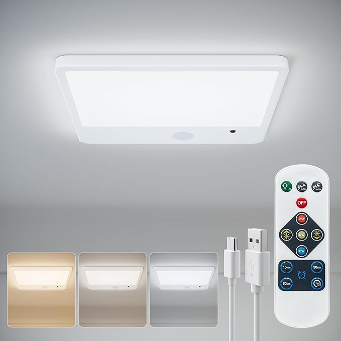 JACKYLED New Upgraded Rechargeable Motion Sensor Ceiling Light with Remote,8000mAh Magnetic Wireless Ceiling Lights Battery Operated,Closet Light,LED Shower Lights for Stairs Pantry Hallway Porch