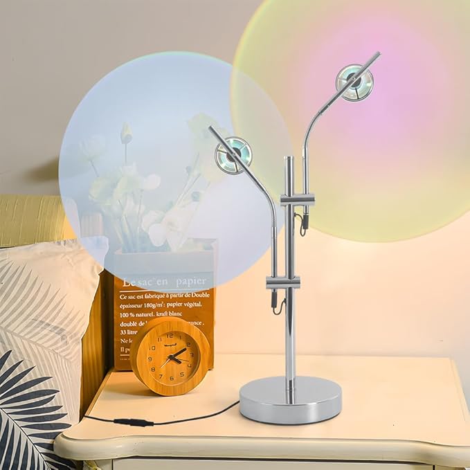 Halo Projecto Lamp,Mood Lighting Sunset Lamp for Bedroom,2 Head Multi Table Light with Replaceable Filters,Modern Adjustable Ambient Decor Lighting for Living Room(Sunset Light)