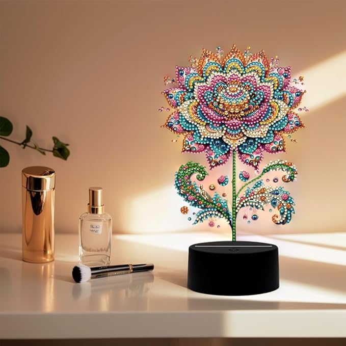 Gorgeous Flowers Diamond Art Painting Night Light,Diamond Art Painting Kits Desktop Touch Lamp Ornaments for Tabletop Decor Diamond Art Accessories for Adult Beginner Bedrooms Living Room