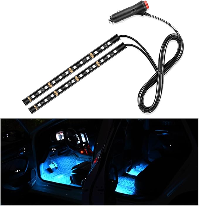 Car LED Strip Light, 24 LED Interior Under Dash Atmosphere Lights with Cigarette Lighter, Vehicle Decor Lamp Ambient Night Light Strip Lighting, Universal Car Accessories (Ice Blue)