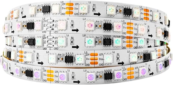 BTF-LIGHTING WS2811 IC=RGB+IC Addressable Dream Color LED Strip 16.4FT 60LEDs/m 20Pixels/m Non-Waterproof White PCB Flexible DC12V Chasing Effect for Indoor Home Decor(No Adapter or Controller)