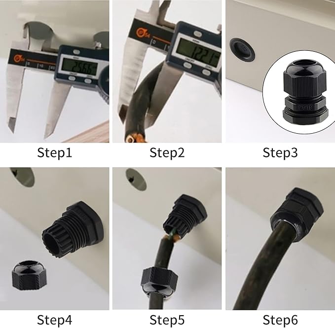 Cable Gland Waterproof,LISTENJIALE 50 pcs Adjustable 3-16mm Waterproof Cable Connectors PG7 PG9 PG11 PG13.5 PG16 PG19 Plastic Cable Gland Joints with Gaskets in PP Box(Black)