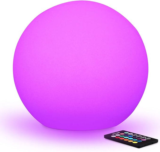 Mr.Go 16-inch Indoor/Outdoor Waterproof Rechargeable LED Glowing Ball Light Orb Globe Lamp w/Remote, 16 RGB Colors 4 Light Effects, Ideal Home Garden Pool Patio Party Ambient Decorative Lighting
